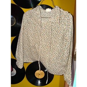 Vintage Sears Roebuck Girls Floral Blouse Peter Pan Collar Ruffle Tie Neck 12